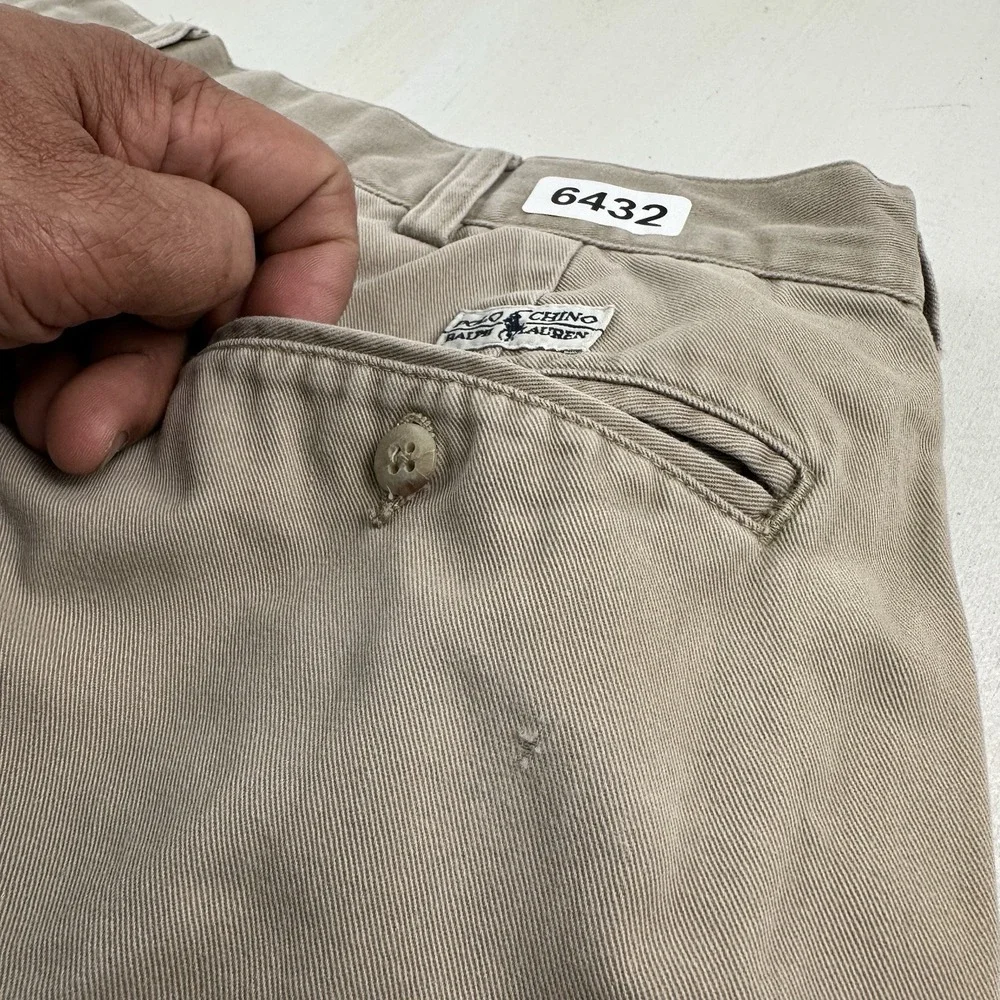VTG 90s Polo Ralph Lauren‎ Distressed Pleated Tyler Shorts Fits 34 Khaki Chino